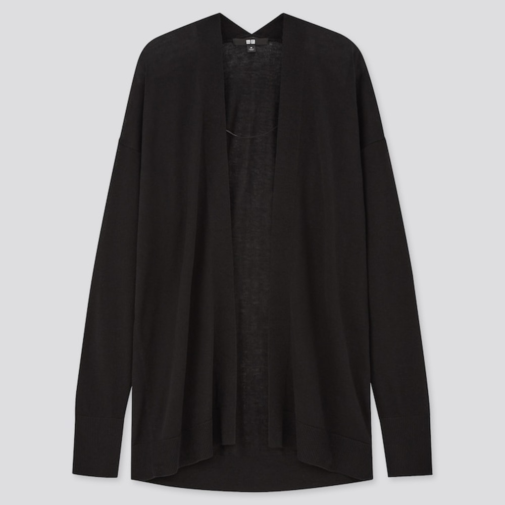 NWT UNIQLO Cardigan Black Silk Rayon Relaxed XS
